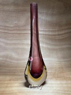 Vintage Mid Century Murano Glass Vase Ruby Amber Clear 12 Made In Italy