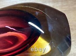 Vintage Mid Century Murano Glass Vase Ruby Amber Clear 12 Made In Italy