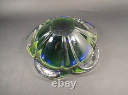 Vintage Mid Century Murano Heavy Vaseline Glass Ashtray by Flavio Poli