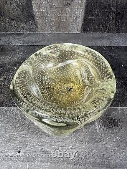 Vintage Mid Century Murano Italian Gold Flake Art Bubble Glass Bowl Change Ash