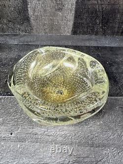 Vintage Mid Century Murano Italian Gold Flake Art Bubble Glass Bowl Change Ash