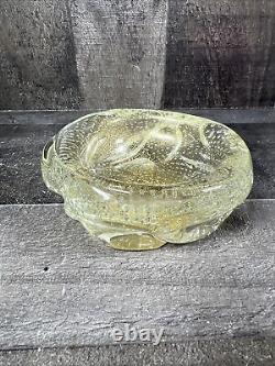 Vintage Mid Century Murano Italian Gold Flake Art Bubble Glass Bowl Change Ash