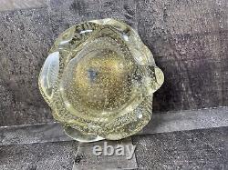 Vintage Mid Century Murano Italian Gold Flake Art Bubble Glass Bowl Change Ash