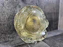 Vintage Mid Century Murano Italian Gold Flake Art Bubble Glass Bowl Change Ash