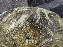 Vintage Mid Century Murano Italian Gold Flake Art Bubble Glass Bowl Change Ash