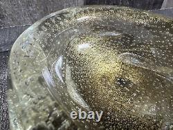 Vintage Mid Century Murano Italian Gold Flake Art Bubble Glass Bowl Change Ash