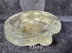 Vintage Mid Century Murano Italian Gold Flake Art Bubble Glass Bowl Change Ash