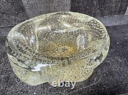 Vintage Mid Century Murano Italian Gold Flake Art Bubble Glass Bowl Change Ash