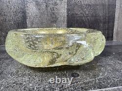 Vintage Mid Century Murano Italian Gold Flake Art Bubble Glass Bowl Change Ash