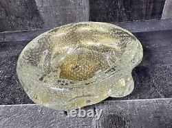 Vintage Mid Century Murano Italian Gold Flake Art Bubble Glass Bowl Change Ash