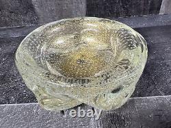 Vintage Mid Century Murano Italian Gold Flake Art Bubble Glass Bowl Change Ash