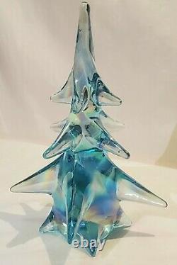 Vintage Mid Century Murano Italy Art Glass Blue Iridescent Christmas Tree