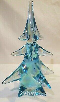 Vintage Mid Century Murano Italy Art Glass Blue Iridescent Christmas Tree