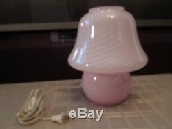 Vintage Mid Century Murano Pink Swirl Mushroom Lamp Italian Art Glass 11 Inches