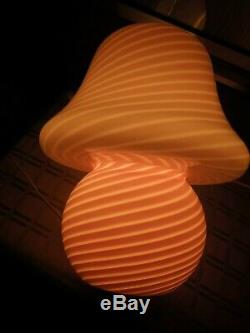 Vintage Mid Century Murano Pink Swirl Mushroom Lamp Italian Art Glass 16 Inches