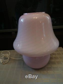 Vintage Mid Century Murano Pink Swirl Mushroom Lamp Italian Art Glass 16 Inches