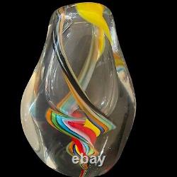 Vintage Mid Century Murano Teardrop Multi Color Swirl Vase Thick Heavy Glass