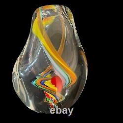 Vintage Mid Century Murano Teardrop Multi Color Swirl Vase Thick Heavy Glass