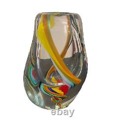 Vintage Mid Century Murano Teardrop Multi Color Swirl Vase Thick Heavy Glass