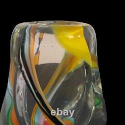 Vintage Mid Century Murano Teardrop Multi Color Swirl Vase Thick Heavy Glass