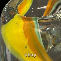 Vintage Mid Century Murano Teardrop Multi Color Swirl Vase Thick Heavy Glass
