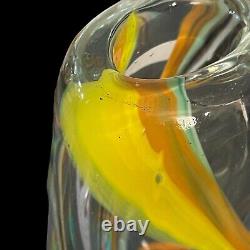 Vintage Mid Century Murano Teardrop Multi Color Swirl Vase Thick Heavy Glass