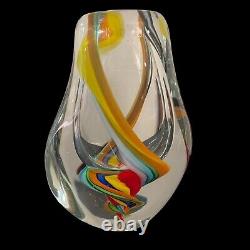 Vintage Mid Century Murano Teardrop Multi Color Swirl Vase Thick Heavy Glass