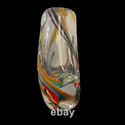 Vintage Mid Century Murano Teardrop Multi Color Swirl Vase Thick Heavy Glass