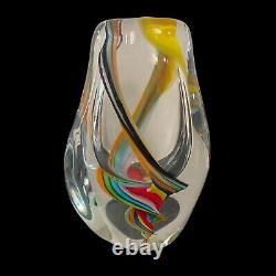 Vintage Mid Century Murano Teardrop Multi Color Swirl Vase Thick Heavy Glass