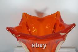 Vintage Mid-century Modern Huge Murano Sommerso Art Glass Square Orange Vase 14