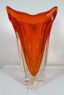 Vintage Mid-century Modern Huge Murano Sommerso Art Glass Square Orange Vase 14