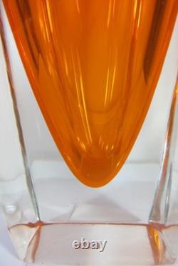 Vintage Mid-century Modern Huge Murano Sommerso Art Glass Square Orange Vase 14