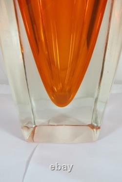 Vintage Mid-century Modern Huge Murano Sommerso Art Glass Square Orange Vase 14