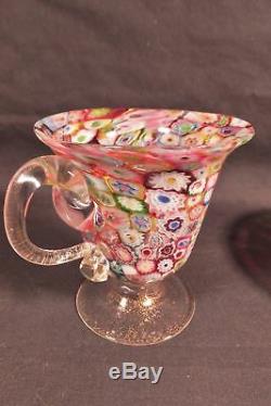 Vintage Millefiori Italian Archimede Seguso Murano Art Glass Cup & Saucer