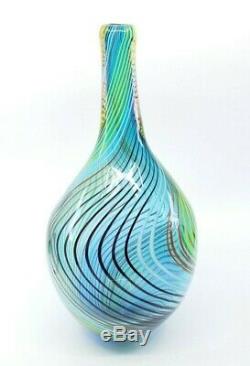 Vintage Modernist Murano Style Art Glass Vase Swirl Multi Color LARGE 15.5
