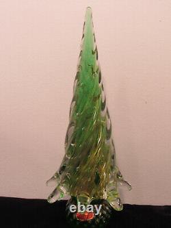 Vintage Murano 11 1/4 Glass Christmas Tree Green Gold Controlled Bubble Strand