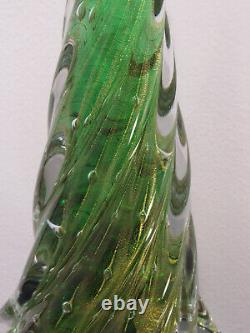 Vintage Murano 11 1/4 Glass Christmas Tree Green Gold Controlled Bubble Strand