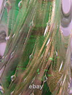 Vintage Murano 11 1/4 Glass Christmas Tree Green Gold Controlled Bubble Strand