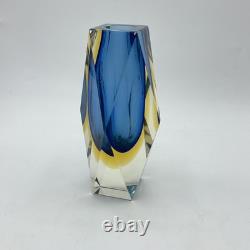 Vintage Murano Alessandro Mandruzzato Sommerso Blue & Yellow Cased Glass Vase 6