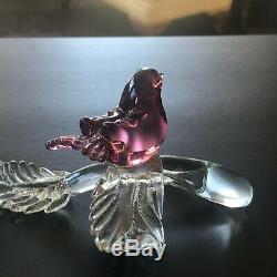 Vintage Murano Alfred Barbini Pink Sommerso bird ON A BRANCH Gold Fleck