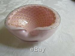 Vintage Murano Alfredo Barbini Bullicante Art Glass Bowl Pink Lavender Gold