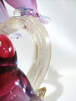 Vintage Murano Alfredo Barbini Glass 3 Birds on Branch Cranberry and Gold