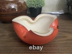 Vintage Murano Alfredo Barbini Orange Gold White Triple Cased Art Glass Bowl MCM