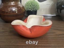 Vintage Murano Alfredo Barbini Orange Gold White Triple Cased Art Glass Bowl MCM