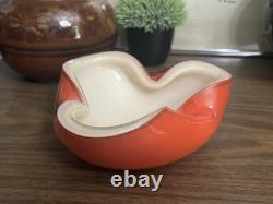 Vintage Murano Alfredo Barbini Orange Gold White Triple Cased Art Glass Bowl MCM