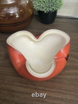 Vintage Murano Alfredo Barbini Orange Gold White Triple Cased Art Glass Bowl MCM