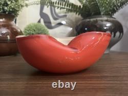 Vintage Murano Alfredo Barbini Orange Gold White Triple Cased Art Glass Bowl MCM