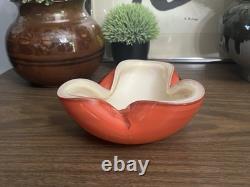 Vintage Murano Alfredo Barbini Orange Gold White Triple Cased Art Glass Bowl MCM
