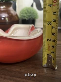 Vintage Murano Alfredo Barbini Orange Gold White Triple Cased Art Glass Bowl MCM