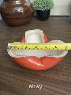Vintage Murano Alfredo Barbini Orange Gold White Triple Cased Art Glass Bowl MCM